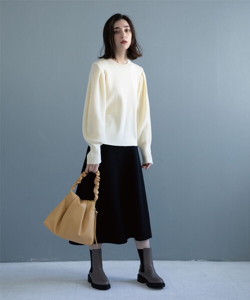 OPAQUE.CLIP（オペークドットクリップ）の「◆ニットフレアスカート【抗ピリング&ウォッシャブル】（スカート・レディース・ブラック/ブルー系7/オフホワイト/ピンク系9/レッド系1/ナチュラル・40/42/38/36）」の8枚目の写真