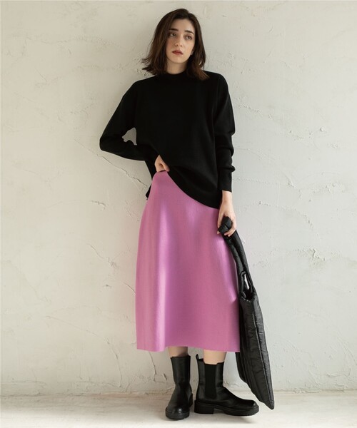 OPAQUE.CLIP（オペークドットクリップ）の「◆ニットフレアスカート【抗ピリング&ウォッシャブル】（スカート・レディース・ブラック/ブルー系7/オフホワイト/ピンク系9/レッド系1/ナチュラル・40/42/38/36）」の9枚目の写真