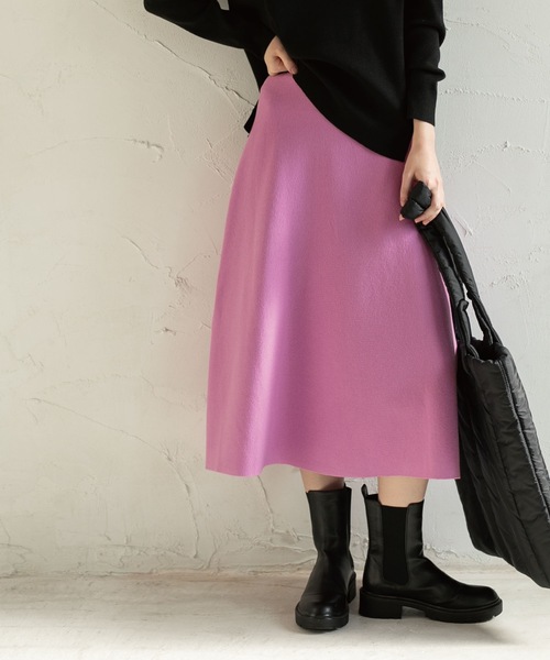 OPAQUE.CLIP（オペークドットクリップ）の「◆ニットフレアスカート【抗ピリング&ウォッシャブル】（スカート・レディース・ブラック/ブルー系7/オフホワイト/ピンク系9/レッド系1/ナチュラル・40/42/38/36）」の6枚目の写真