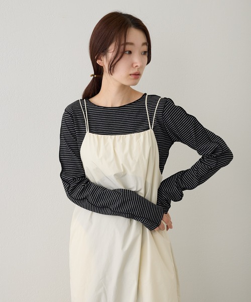 Kastane(カスタネ)の「【低身長向けサイズ展開あり/新色追加】ボリュームティアードキャミドレス(ワンピース・レディース・アイボリー/ブラック/オフホワイト・FREE/0)」の4枚目の写真