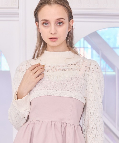 lilLilly（リルリリー）の「ショートハートトップス（ニット/セーター・レディース・ホワイト/ブラック・FREE）」の3枚目の写真