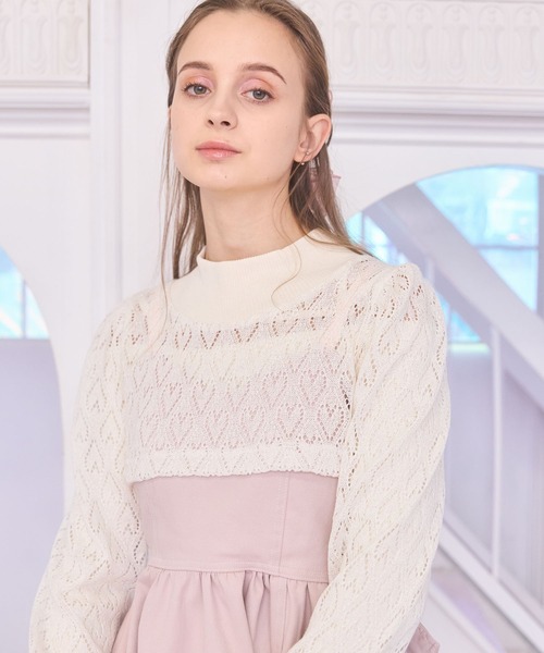 lilLilly（リルリリー）の「ショートハートトップス（ニット/セーター・レディース・ホワイト/ブラック・FREE）」の5枚目の写真