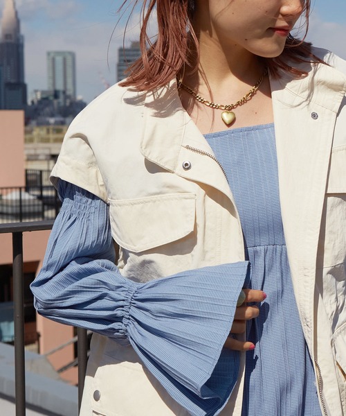 w closet（ダブルクローゼット）の「【2WAY】ハイネックミリタリージャケット（ミリタリージャケット・レディース・アイボリー/ライトカーキ/ピンク/イエロー・FREE）」の10枚目の写真