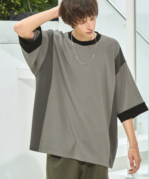 EMMA CLOTHES（エマクローズ）の「ドレープポンチ コンビカラー ルーズS/Sカットソー EMMA CLOTHES 2023SS（Tシャツ/カットソー・メンズ・ベージュ系/ブルー系/グレー系・M/L）」の7枚目の写真