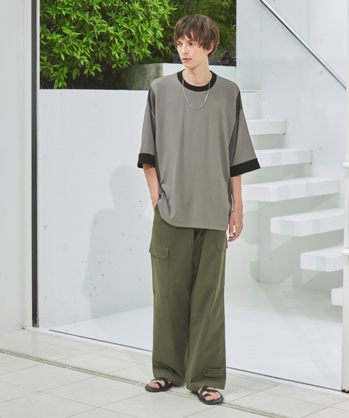 EMMA CLOTHES（エマクローズ）の「ドレープポンチ コンビカラー ルーズS/Sカットソー EMMA CLOTHES 2023SS（Tシャツ/カットソー・メンズ・ベージュ系/ブルー系/グレー系・M/L）」の8枚目の写真