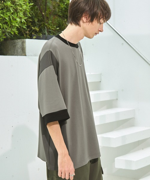 EMMA CLOTHES（エマクローズ）の「ドレープポンチ コンビカラー ルーズS/Sカットソー EMMA CLOTHES 2023SS（Tシャツ/カットソー・メンズ・ベージュ系/ブルー系/グレー系・M/L）」の9枚目の写真