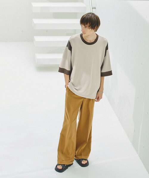 EMMA CLOTHES（エマクローズ）の「ドレープポンチ コンビカラー ルーズS/Sカットソー EMMA CLOTHES 2023SS（Tシャツ/カットソー・メンズ・ベージュ系/ブルー系/グレー系・M/L）」の5枚目の写真