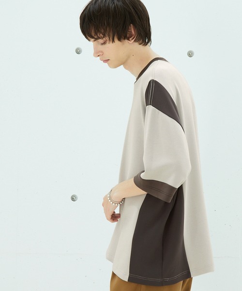 EMMA CLOTHES（エマクローズ）の「ドレープポンチ コンビカラー ルーズS/Sカットソー EMMA CLOTHES 2023SS（Tシャツ/カットソー・メンズ・ベージュ系/ブルー系/グレー系・M/L）」の6枚目の写真