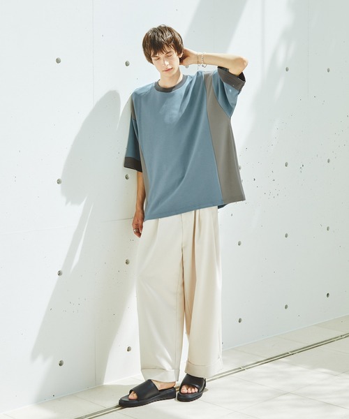 EMMA CLOTHES（エマクローズ）の「ドレープポンチ コンビカラー ルーズS/Sカットソー EMMA CLOTHES 2023SS（Tシャツ/カットソー・メンズ・ベージュ系/ブルー系/グレー系・M/L）」の11枚目の写真