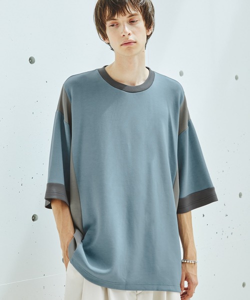 EMMA CLOTHES（エマクローズ）の「ドレープポンチ コンビカラー ルーズS/Sカットソー EMMA CLOTHES 2023SS（Tシャツ/カットソー・メンズ・ベージュ系/ブルー系/グレー系・M/L）」の10枚目の写真