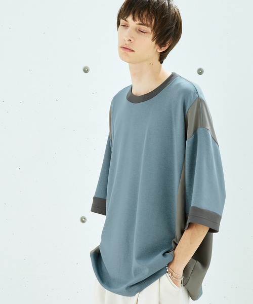 EMMA CLOTHES（エマクローズ）の「ドレープポンチ コンビカラー ルーズS/Sカットソー EMMA CLOTHES 2023SS（Tシャツ/カットソー・メンズ・ベージュ系/ブルー系/グレー系・M/L）」の12枚目の写真