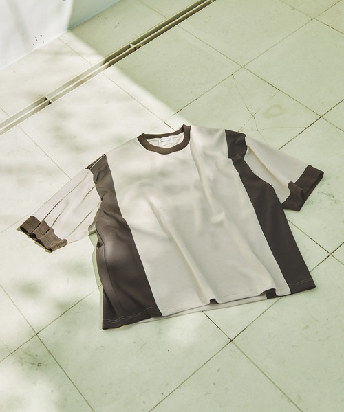 EMMA CLOTHES（エマクローズ）の「ドレープポンチ コンビカラー ルーズS/Sカットソー EMMA CLOTHES 2023SS（Tシャツ/カットソー・メンズ・ベージュ系/ブルー系/グレー系・M/L）」の14枚目の写真