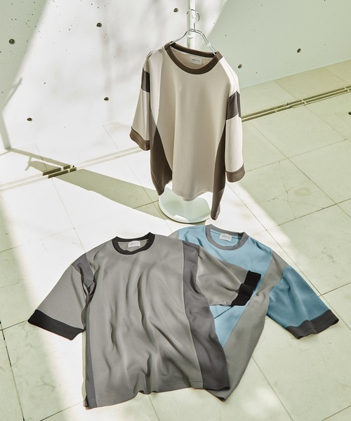 EMMA CLOTHES（エマクローズ）の「ドレープポンチ コンビカラー ルーズS/Sカットソー EMMA CLOTHES 2023SS（Tシャツ/カットソー・メンズ・ベージュ系/ブルー系/グレー系・M/L）」の13枚目の写真