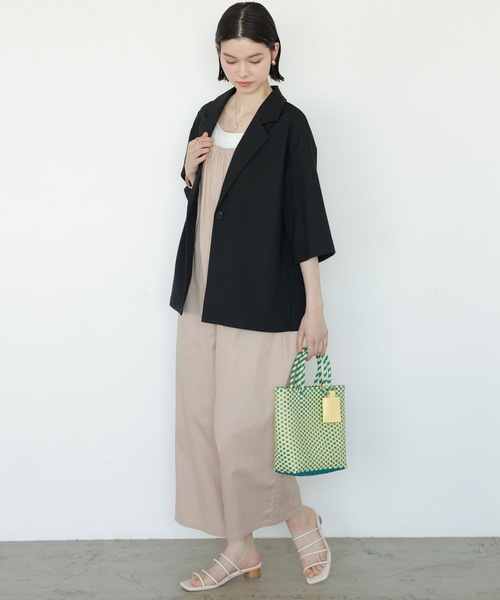 GeeRA（ジーラ）の「リネンタッチ半袖テーラードジャケット（テーラードジャケット・レディース・オフホワイト/ブラック・LARGE/MEDIUM）」の7枚目の写真