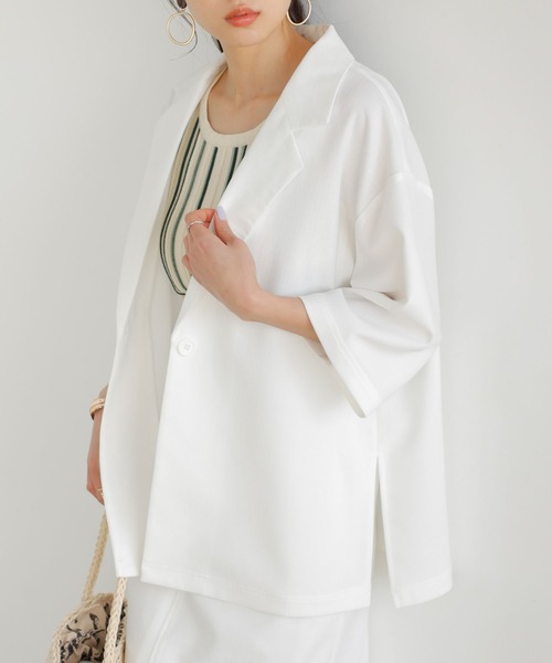 GeeRA（ジーラ）の「リネンタッチ半袖テーラードジャケット（テーラードジャケット・レディース・オフホワイト/ブラック・LARGE/MEDIUM）」の12枚目の写真