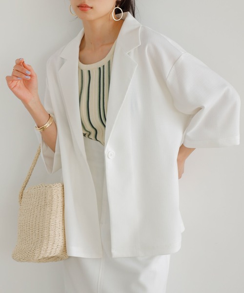 GeeRA（ジーラ）の「リネンタッチ半袖テーラードジャケット（テーラードジャケット・レディース・オフホワイト/ブラック・LARGE/MEDIUM）」の11枚目の写真