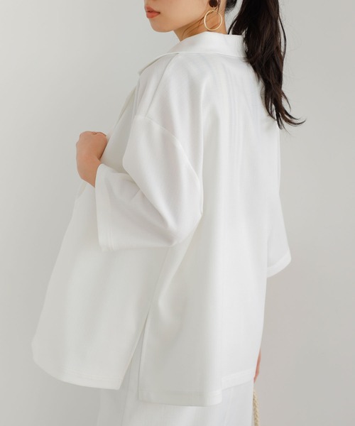 GeeRA（ジーラ）の「リネンタッチ半袖テーラードジャケット（テーラードジャケット・レディース・オフホワイト/ブラック・LARGE/MEDIUM）」の15枚目の写真