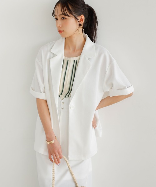 GeeRA（ジーラ）の「リネンタッチ半袖テーラードジャケット（テーラードジャケット・レディース・オフホワイト/ブラック・LARGE/MEDIUM）」の16枚目の写真