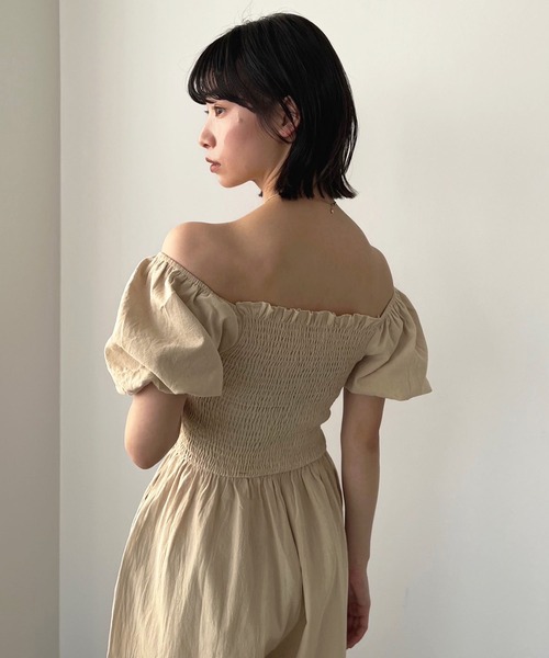 Jewelobe(ジュエローブ)の「バルーンスリーブシャーリングオールインワン(つなぎ/オールインワン・レディース・ベージュ/ブラック・FREE)」の18枚目の写真