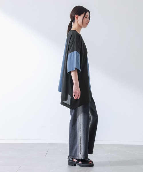 osharewalker(オシャレウォーカー)の「『異素材配色アシメデザインTシャツ』(Tシャツ/カットソー・レディース・グレイッシュブルー/ブラック・FREE)」の19枚目の写真