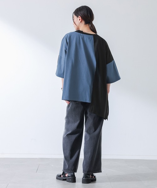 osharewalker(オシャレウォーカー)の「『異素材配色アシメデザインTシャツ』(Tシャツ/カットソー・レディース・グレイッシュブルー/ブラック・FREE)」の18枚目の写真