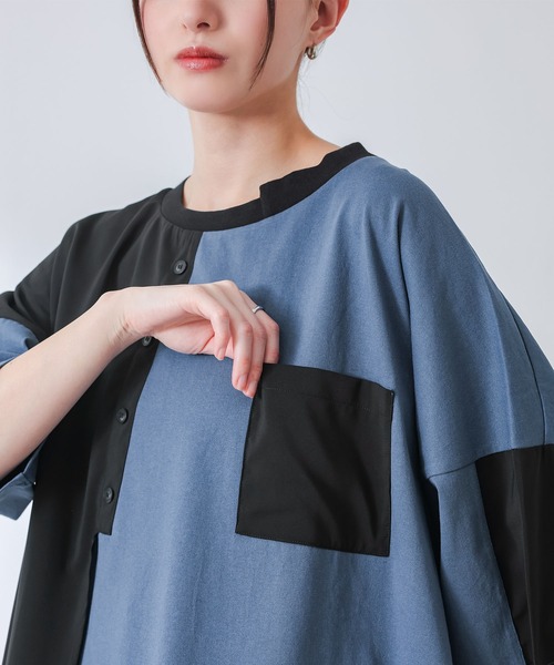 osharewalker(オシャレウォーカー)の「『異素材配色アシメデザインTシャツ』(Tシャツ/カットソー・レディース・グレイッシュブルー/ブラック・FREE)」の15枚目の写真