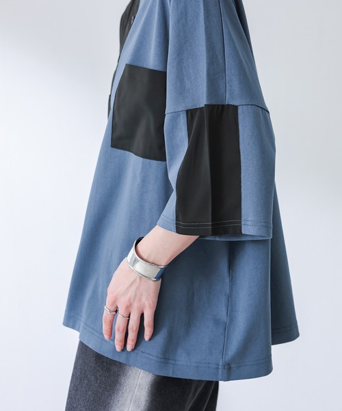 osharewalker(オシャレウォーカー)の「『異素材配色アシメデザインTシャツ』(Tシャツ/カットソー・レディース・グレイッシュブルー/ブラック・FREE)」の14枚目の写真