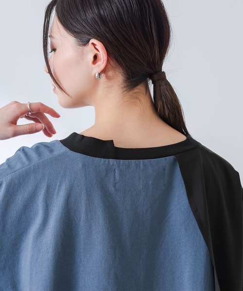 osharewalker(オシャレウォーカー)の「『異素材配色アシメデザインTシャツ』(Tシャツ/カットソー・レディース・グレイッシュブルー/ブラック・FREE)」の16枚目の写真