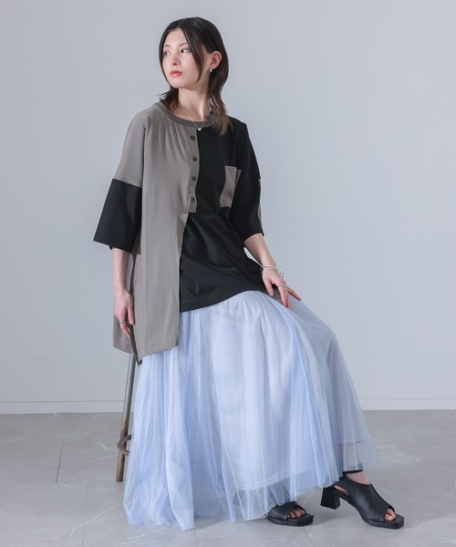 osharewalker(オシャレウォーカー)の「『異素材配色アシメデザインTシャツ』(Tシャツ/カットソー・レディース・グレイッシュブルー/ブラック・FREE)」の11枚目の写真