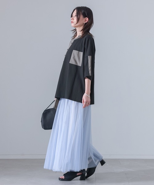 osharewalker(オシャレウォーカー)の「『異素材配色アシメデザインTシャツ』(Tシャツ/カットソー・レディース・グレイッシュブルー/ブラック・FREE)」の8枚目の写真