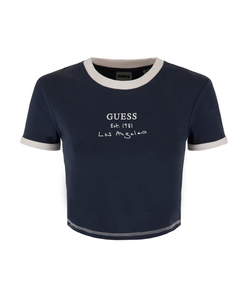 Guess（ゲス）の「Signature Crop Tee（Tシャツ/カットソー・レディース・ブルーグリーン/クリーム/ダークブルー/ピンク・X-SMALL/SMALL/MEDIUM/LARGE）」の3枚目の写真