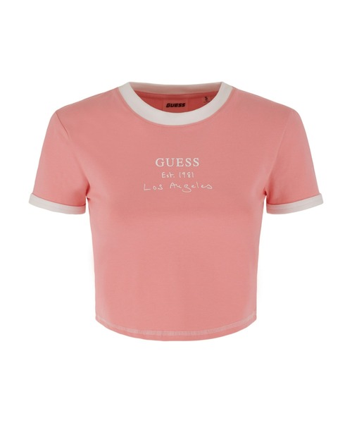Guess（ゲス）の「Signature Crop Tee（Tシャツ/カットソー・レディース・ブルーグリーン/クリーム/ダークブルー/ピンク・X-SMALL/SMALL/MEDIUM/LARGE）」の4枚目の写真