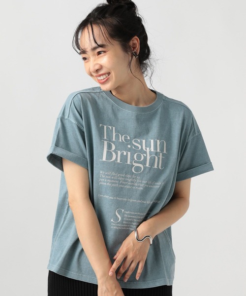 BAYFLOW(ベイフロー)の「ピグメントロゴT(Tシャツ/カットソー・レディース・オフホワイト/チャコール/カーキ/ピンク/ベビーピンク/ブルー・FREE)」の5枚目の写真