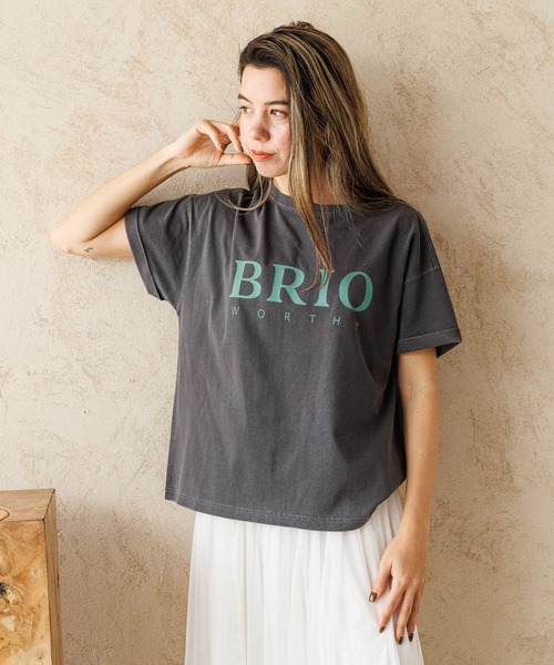 BAYFLOW(ベイフロー)の「ピグメントロゴT(Tシャツ/カットソー・レディース・オフホワイト/チャコール/カーキ/ピンク/ベビーピンク/ブルー・FREE)」の3枚目の写真