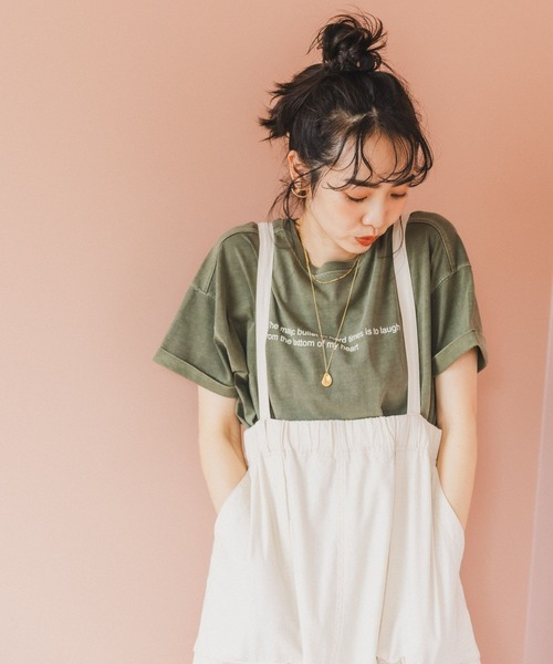 BAYFLOW(ベイフロー)の「ピグメントロゴT(Tシャツ/カットソー・レディース・オフホワイト/チャコール/カーキ/ピンク/ベビーピンク/ブルー・FREE)」の10枚目の写真