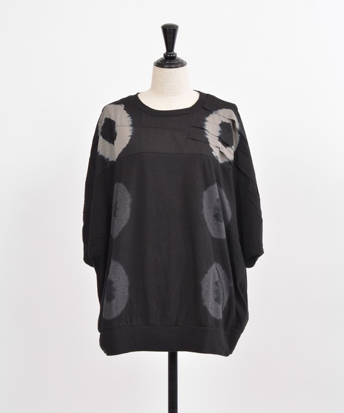 gomme(ゴム)の「タイダイ天竺 ドルマンT(Tシャツ/カットソー・レディース・ブラック×グレー/ベージュ・MEDIUM)」の9枚目の写真