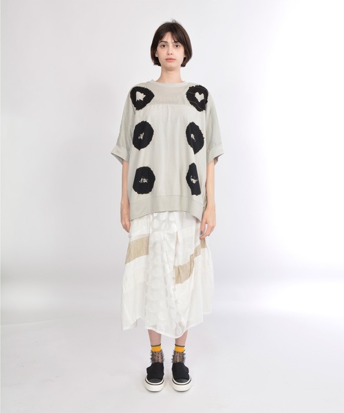 gomme(ゴム)の「タイダイ天竺 ドルマンT(Tシャツ/カットソー・レディース・ブラック×グレー/ベージュ・MEDIUM)」の14枚目の写真