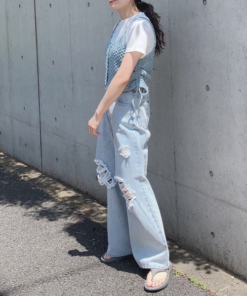 AS KNOW AS plus（アズノゥアズプラス）の「〇ダメージデニムパンツ