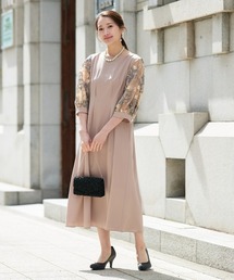 Jolie et Jolie | 【結婚式・パーティードレス】袖チュールレース使いウエストタックデザインワンピースドレス＜大きいサイズ有＞(ドレス)