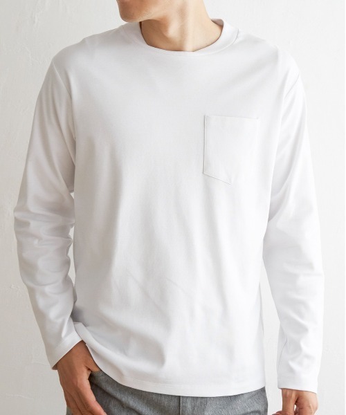 IKKA LOUNGE（イッカラウンジ）の「ポンチクルーネックジャケットロンＴ（Tシャツ/カットソー・メンズ・ホワイト/ブラック・L/XL/S/M）」の2枚目の写真