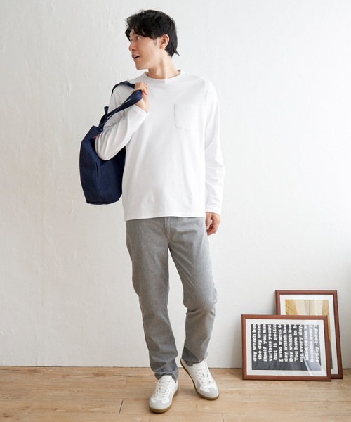 IKKA LOUNGE（イッカラウンジ）の「ポンチクルーネックジャケットロンＴ（Tシャツ/カットソー・メンズ・ホワイト/ブラック・L/XL/S/M）」の3枚目の写真
