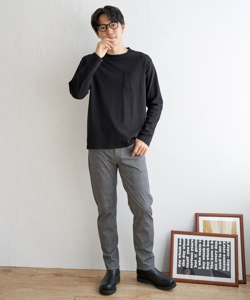 IKKA LOUNGE（イッカラウンジ）の「ポンチクルーネックジャケットロンＴ（Tシャツ/カットソー・メンズ・ホワイト/ブラック・L/XL/S/M）」の5枚目の写真