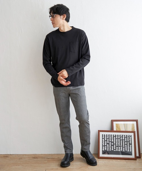 IKKA LOUNGE（イッカラウンジ）の「ポンチクルーネックジャケットロンＴ（Tシャツ/カットソー・メンズ・ホワイト/ブラック・L/XL/S/M）」の7枚目の写真