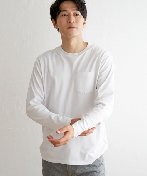 IKKA LOUNGE（イッカラウンジ）の「ポンチクルーネックジャケットロンＴ（Tシャツ/カットソー・メンズ・ホワイト/ブラック・L/XL/S/M）」の6枚目の写真