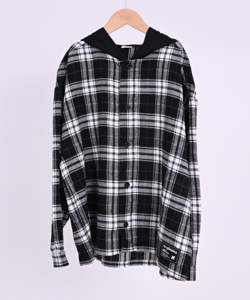 jeans-b（ジーンズベー）の「Jeans-b/ジーンズベー フード付きワイドシャツ（シャツ/ブラウス・キッズ・ブルー/オフホワイト・150cm/160cm/140cm/130cm）」の9枚目の写真