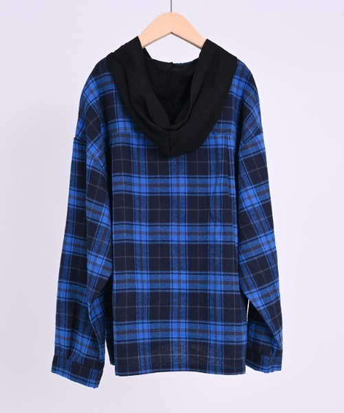 jeans-b（ジーンズベー）の「Jeans-b/ジーンズベー フード付きワイドシャツ（シャツ/ブラウス・キッズ・ブルー/オフホワイト・150cm/160cm/140cm/130cm）」の12枚目の写真