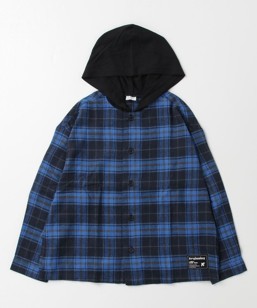 jeans-b（ジーンズベー）の「Jeans-b/ジーンズベー フード付きワイドシャツ（シャツ/ブラウス・キッズ・ブルー/オフホワイト・150cm/160cm/140cm/130cm）」の15枚目の写真