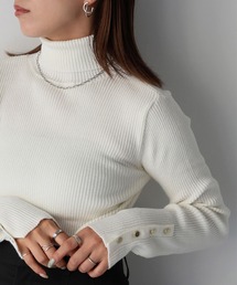 Riberry | 袖ボタンリブタートルニット(ニット/セーター)
