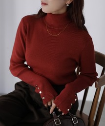 Riberry | 袖ボタンリブタートルニット(ニット/セーター)