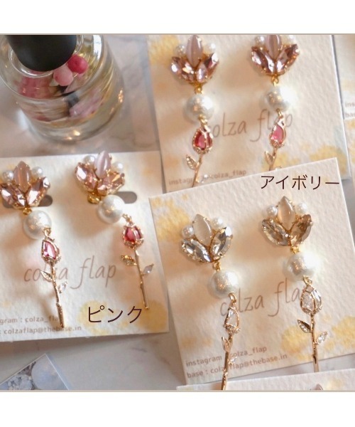 tone(トーン)の「【colzaflap】18kジルコニアチューリップ pierce(MA)(ピアス(両耳用)・レディース・ピンク/アイボリー・FREE)」の2枚目の写真